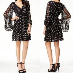 Betsey Johnson Sheer Bell Sleeve V-neck Polka Dot Dress Size 4